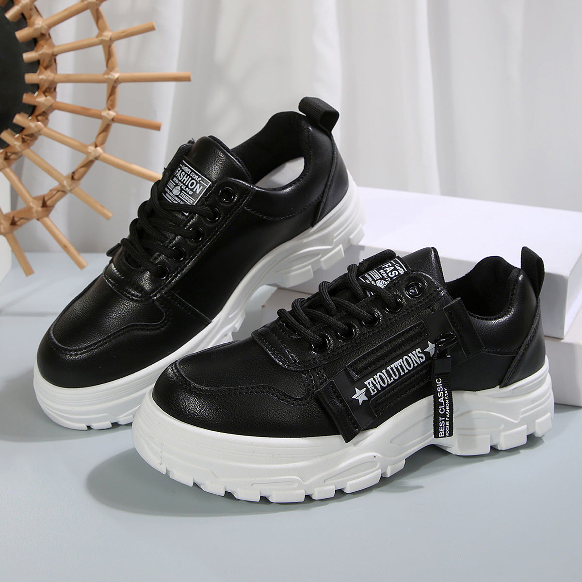 Women's Lace-Up Sports Shoes With Side-Zipper Design Casual Sneakers