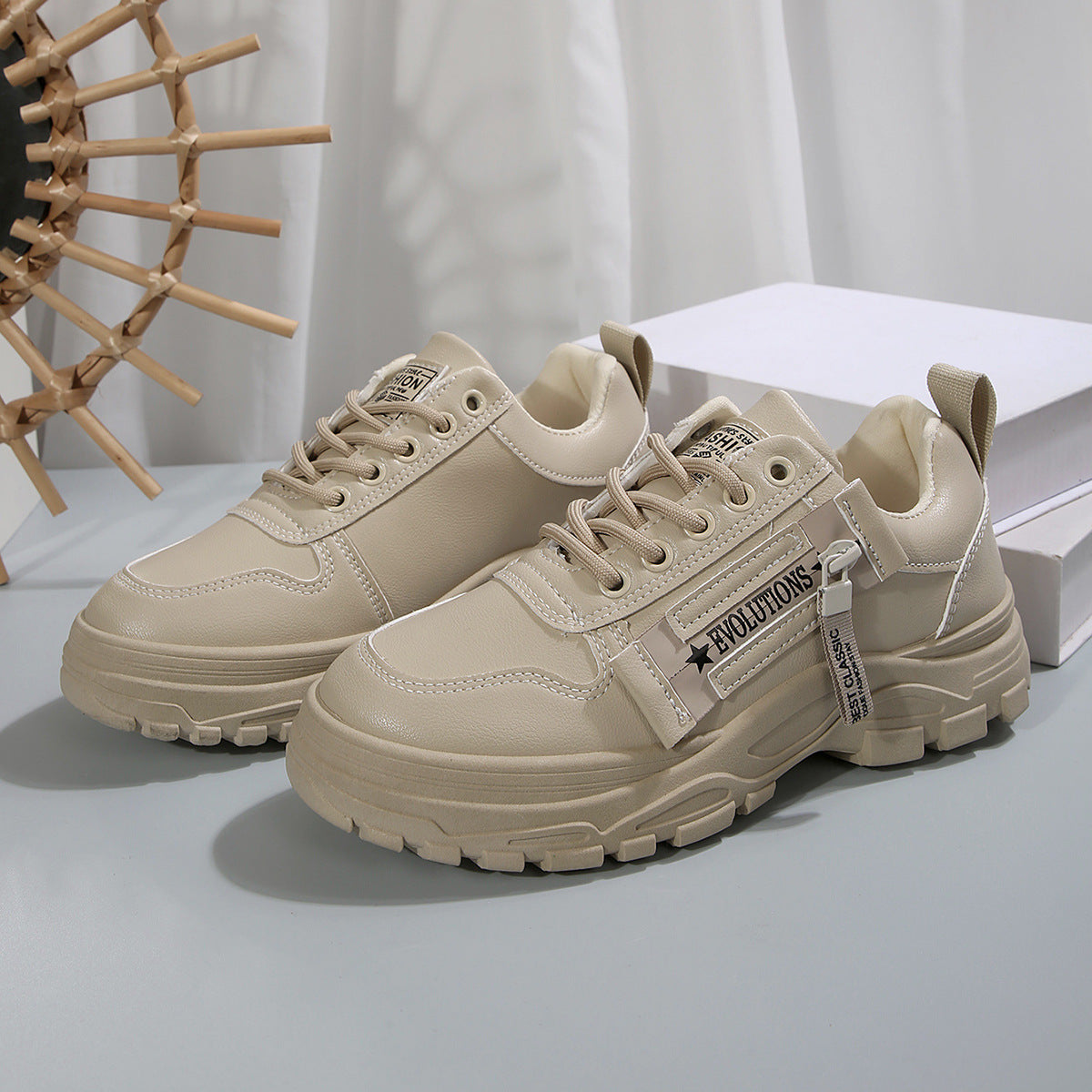 Women's Lace-Up Sports Shoes With Side-Zipper Design Casual Sneakers
