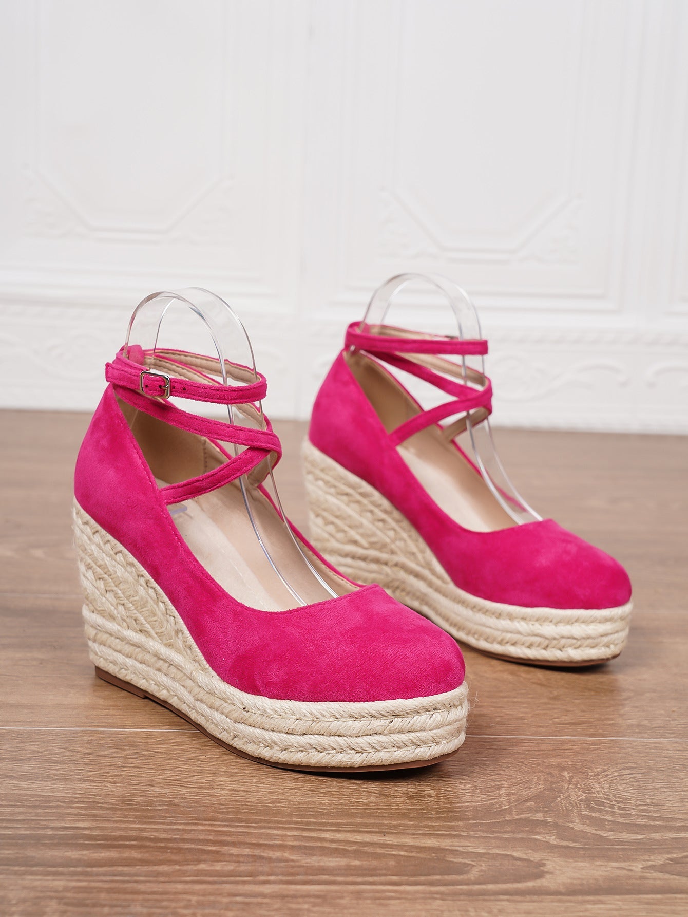 Women's Ankle Strap Woven Wedge Platform Shoes