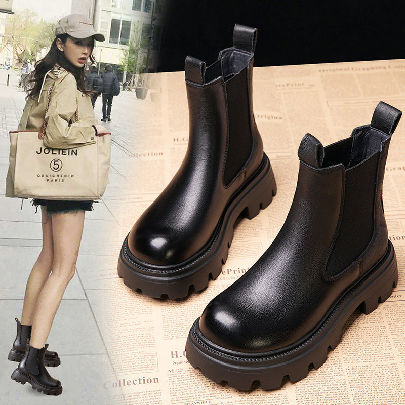 Women's Thick Soled Genuine Leather Martin Boots