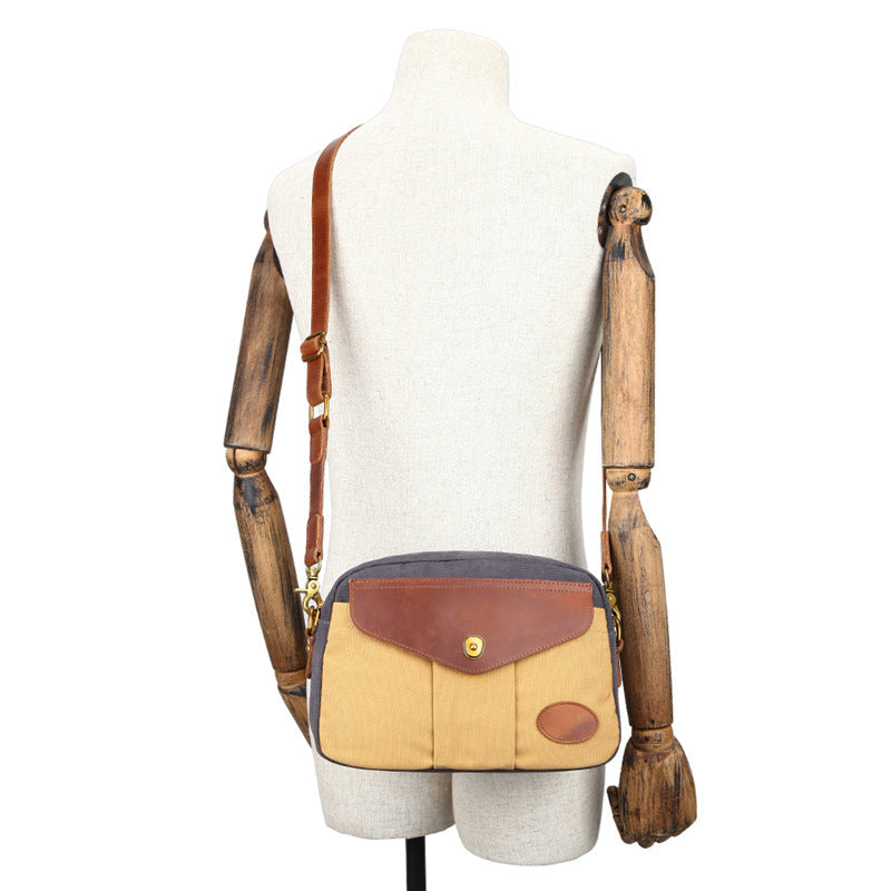 Color Blocked Retro Canvas Crossbody Bag