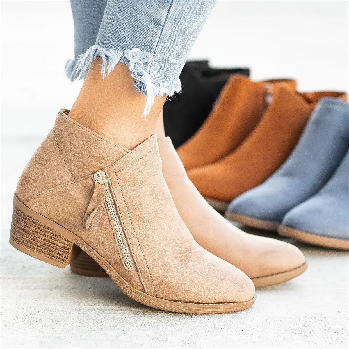 Women's Suede Boots with Chunky Sole