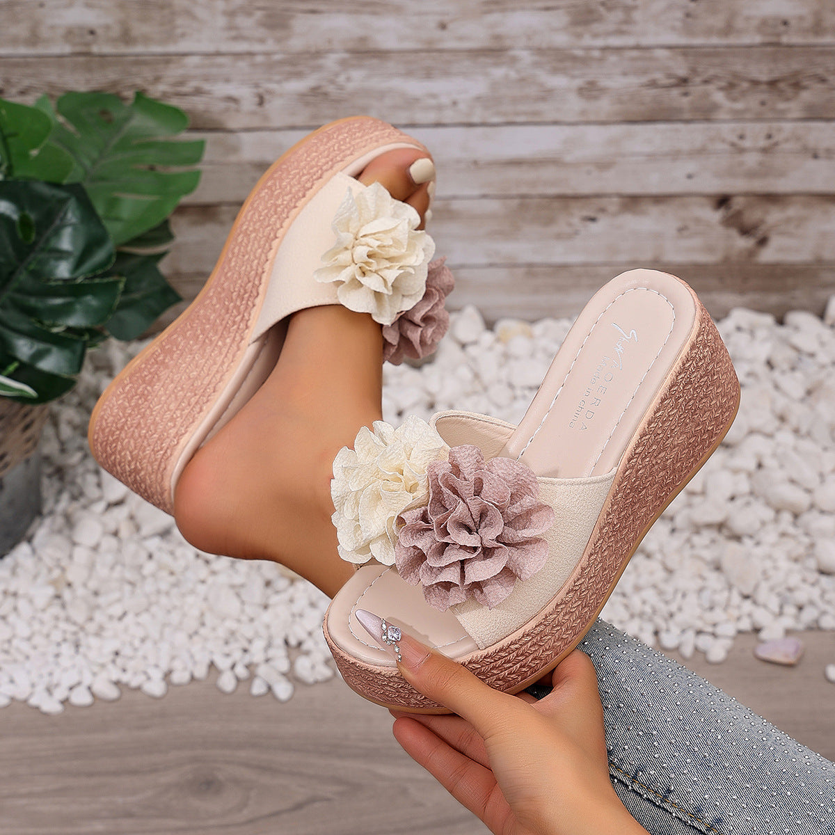 Women's Double-Flower Wedge Platform Sandals