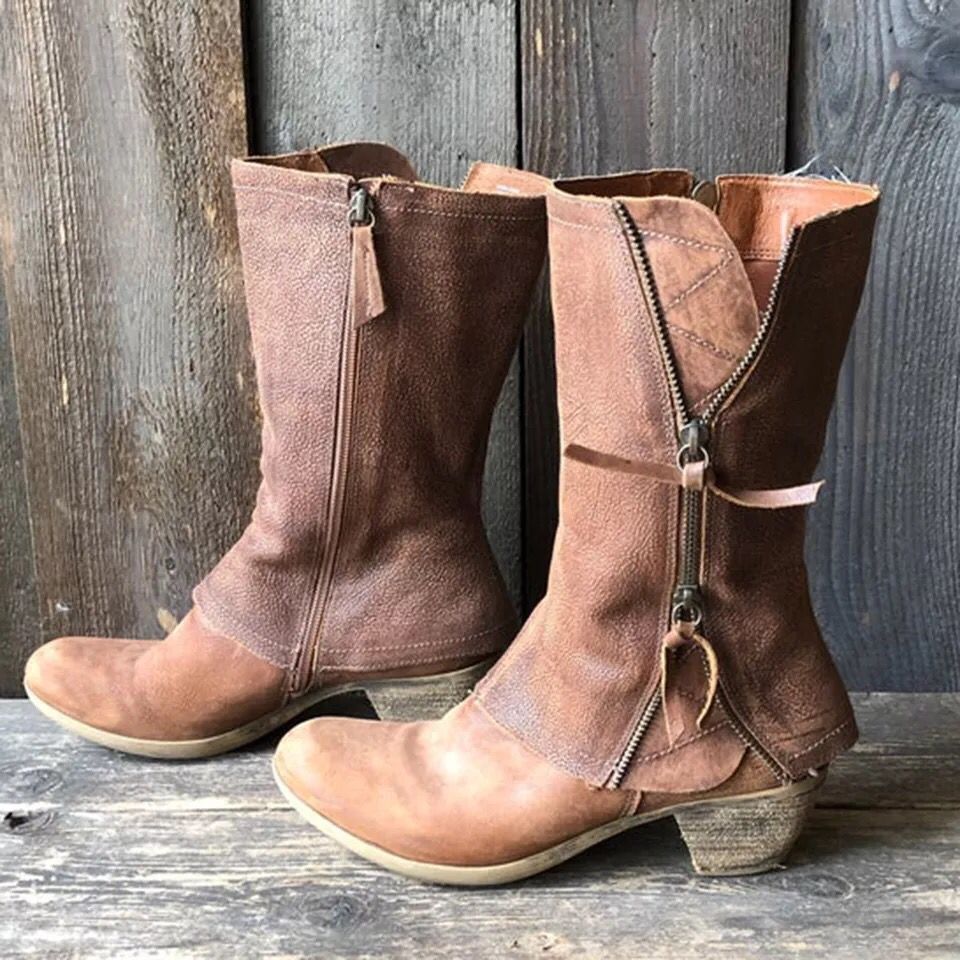 Women's Fashion Casual Side Zipper Mid-calf Boots