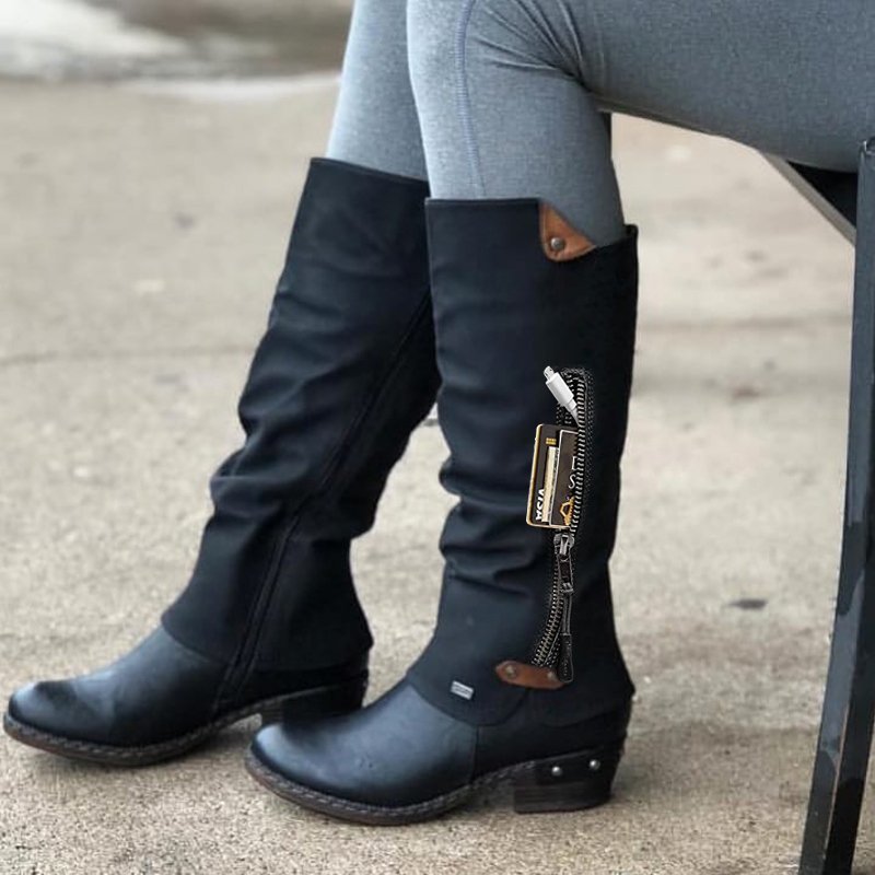 Knight Round-Toe Side Zip Boots