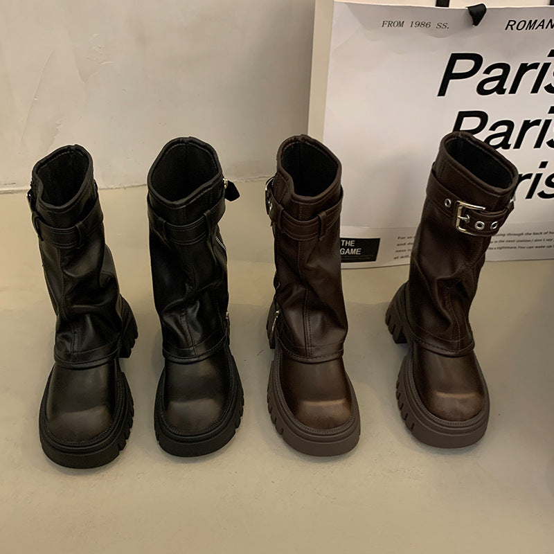 Retro Pleated Platform Boots