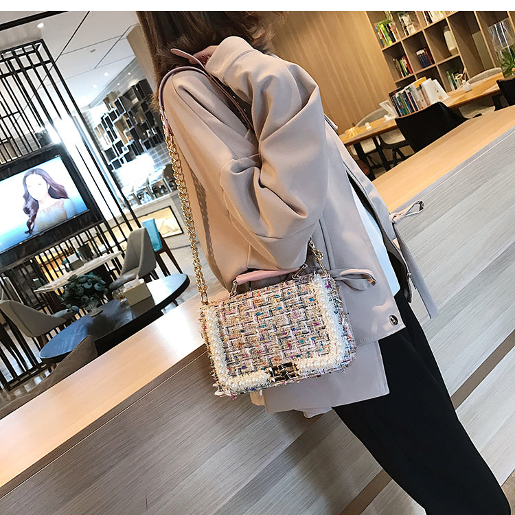 Women's Chain Bag Pearl Fashion Small Square Bag Bag