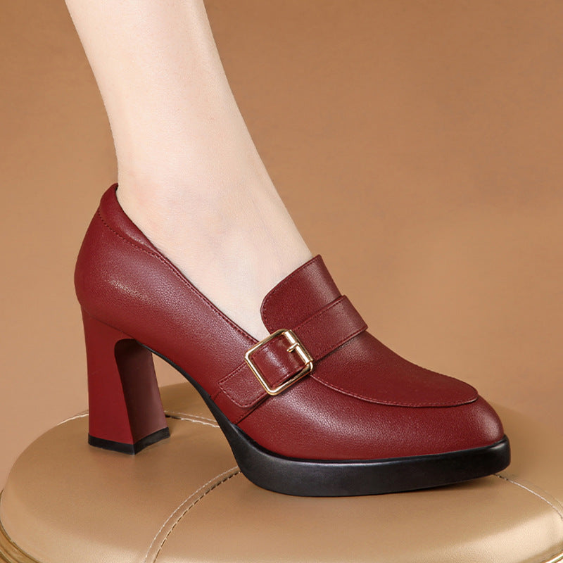 European Style Buckle Block Heels
