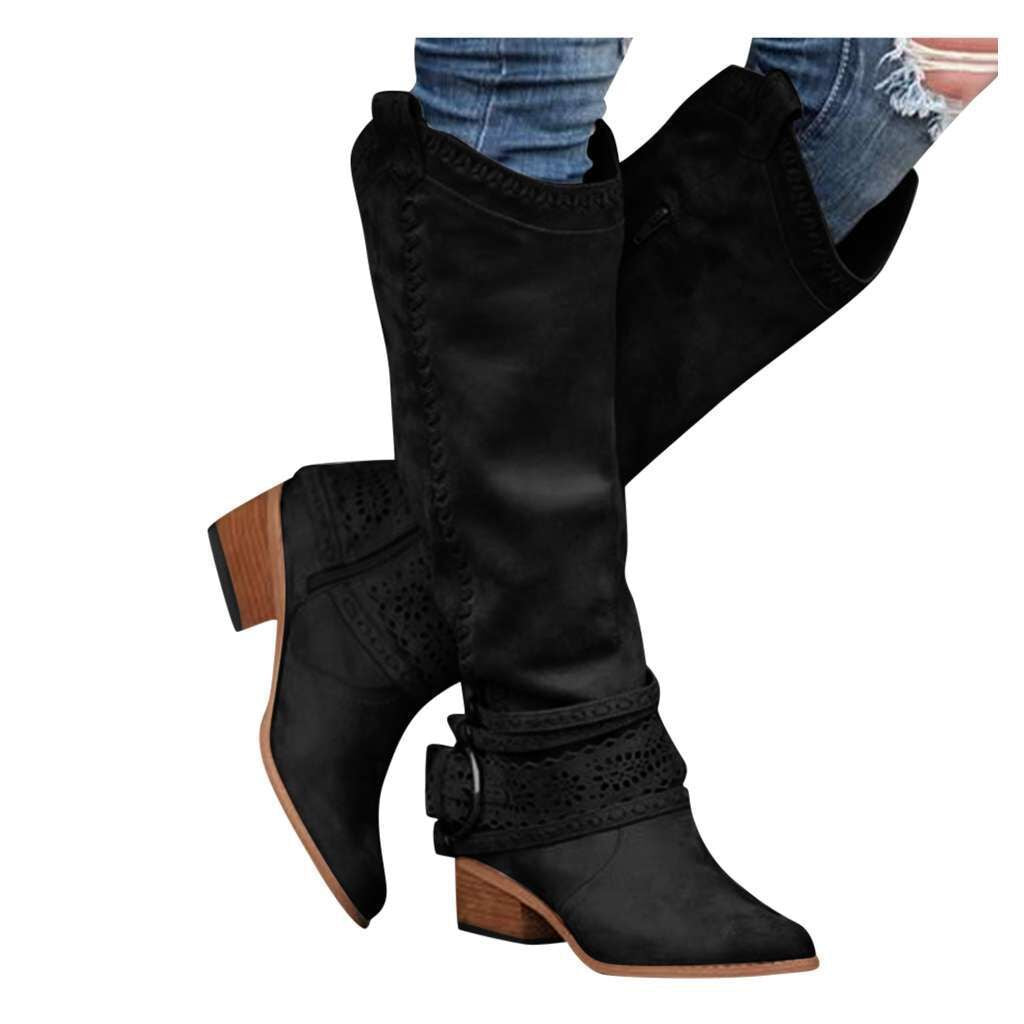 Women's Thick-Heeled Buckle Boots