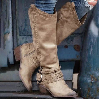 Women's Thick-Heeled Buckle Boots