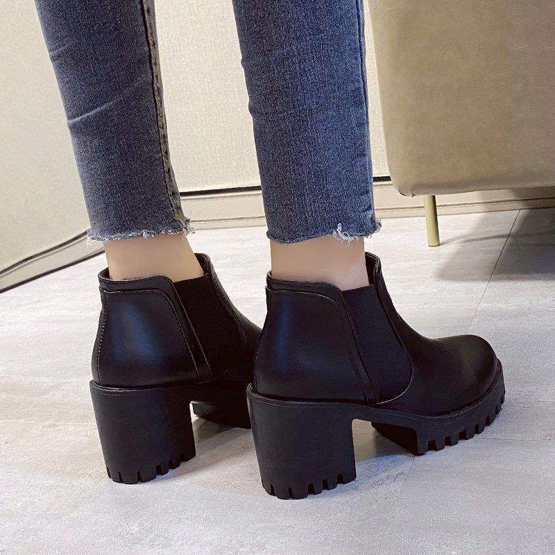 Chunky-Heeled Black Ankle Boots