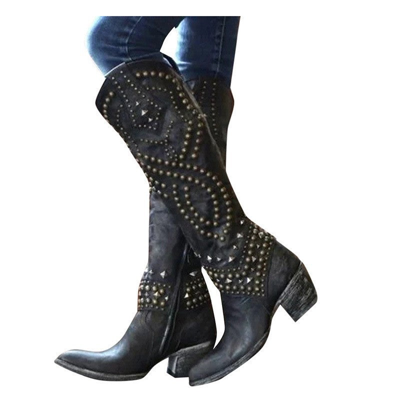 Women's Rivet Chunky Heel Boots