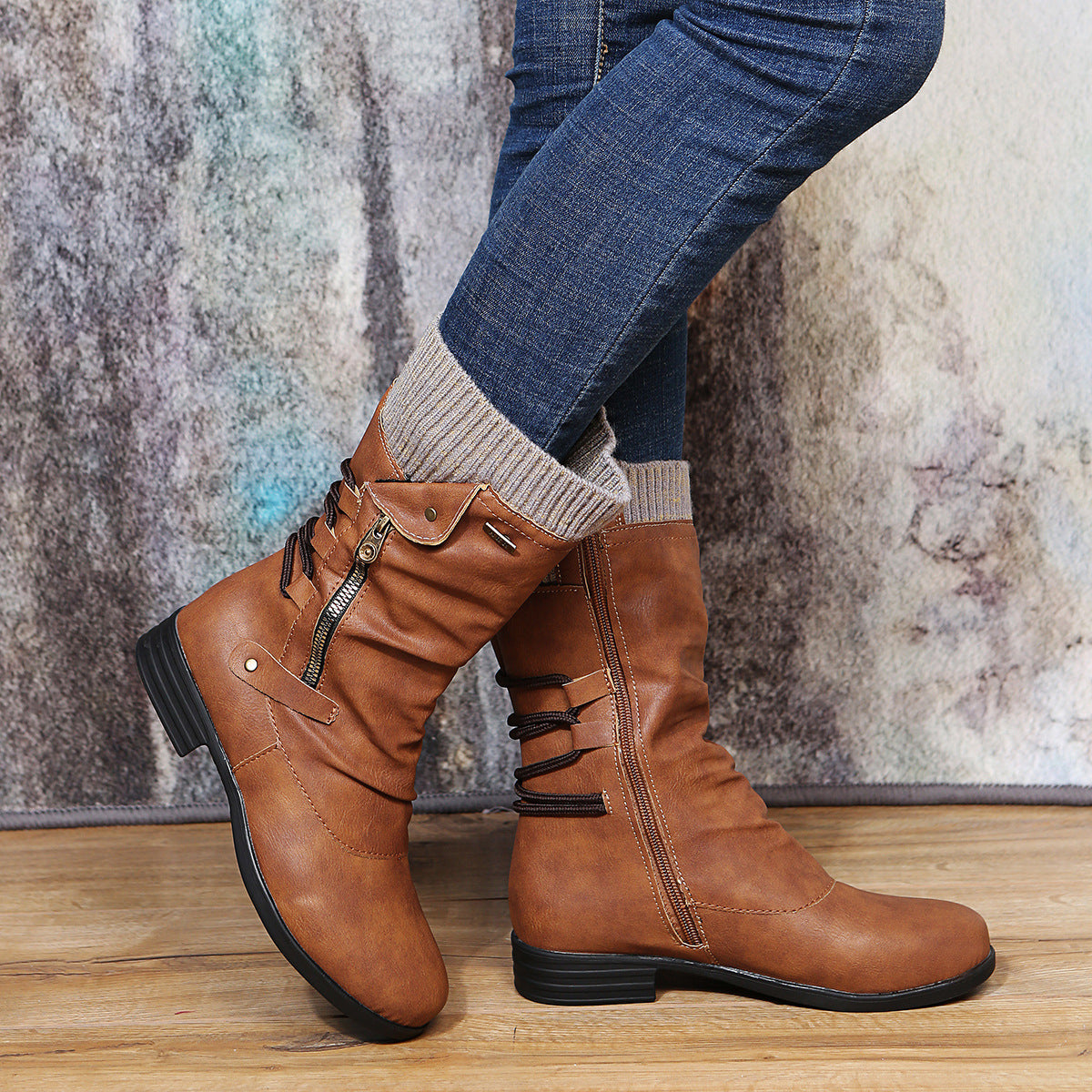 Women's Round-Toe Side Zipper Boots