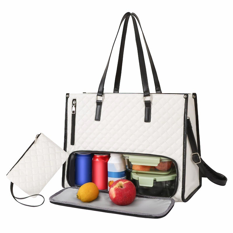 Unisex 2-in-1 Quilted Commuter Tote and Lunch Bag Handbag