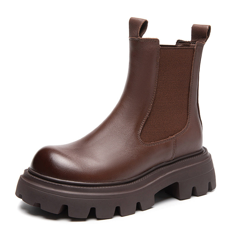 Women's Thick Soled Genuine Leather Martin Boots