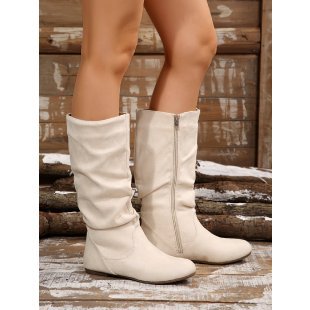 Women's Side Zipper Pleated Pile Boots