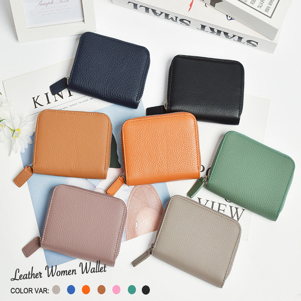 Leather Organ Card Wallet with RFID Zipper Bags