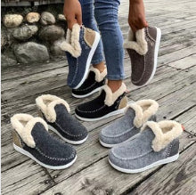 Fleece-Lined Flat Cotton Ankle Boots