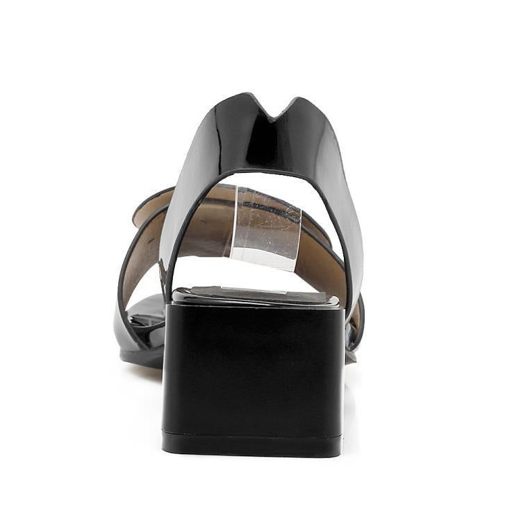 Women's Patent Leather Buckle Mid-Heel Open-Toe Shoes