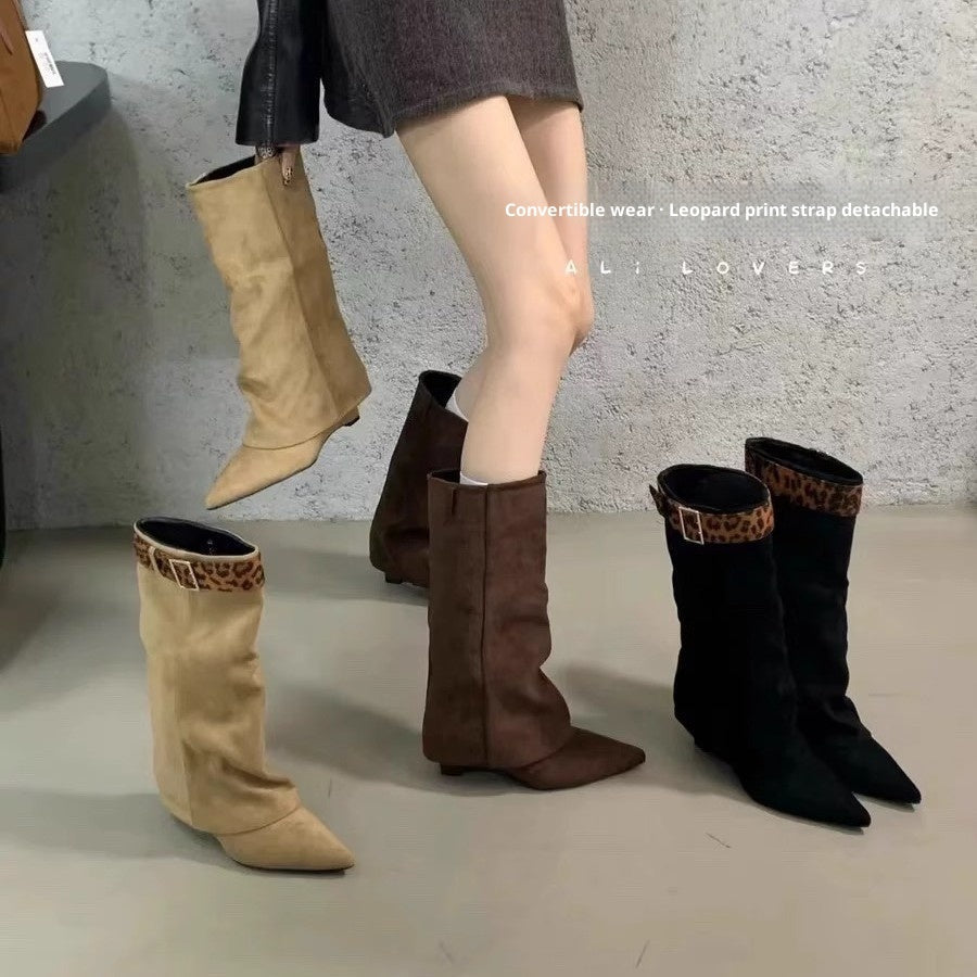 Women's Retro Western Slimming Belt Buckle Middle Boots