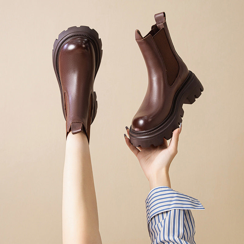 Women's Thick Soled Genuine Leather Martin Boots