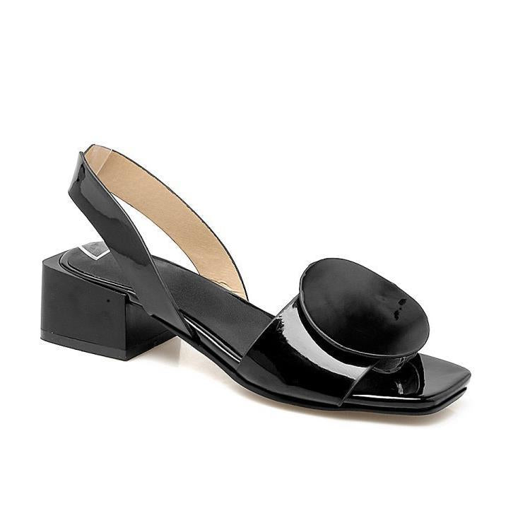 Women's Patent Leather Buckle Mid-Heel Open-Toe Shoes