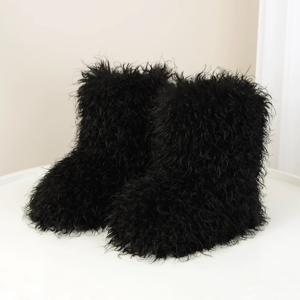 Women's Imitation Raccoon Fur Mid-Calf Boots