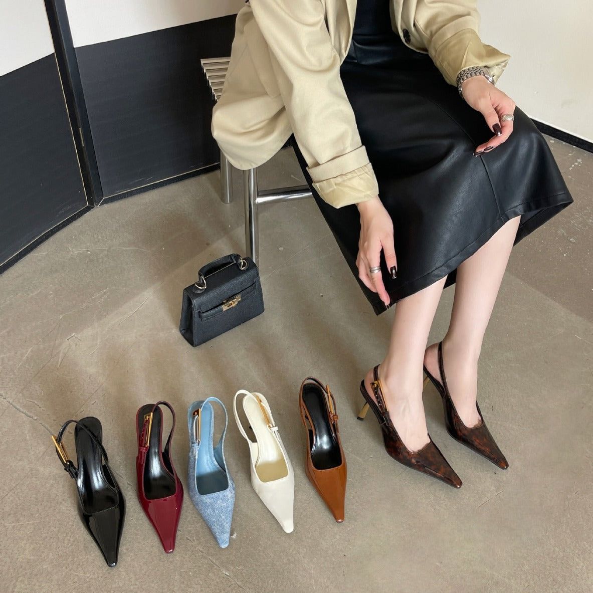 Women's Square-Toe Patent Slingback Sandals