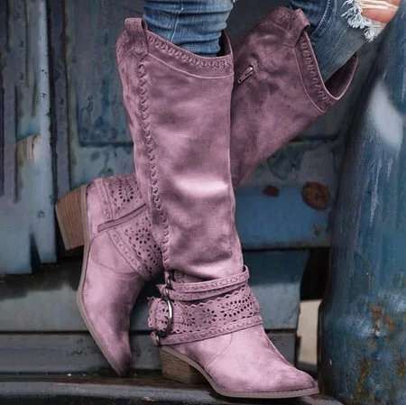 Women's Thick-Heeled Buckle Boots