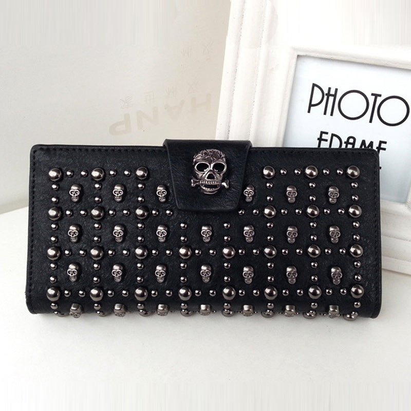 Women's Skull Studded Long Wallet Travel Bag