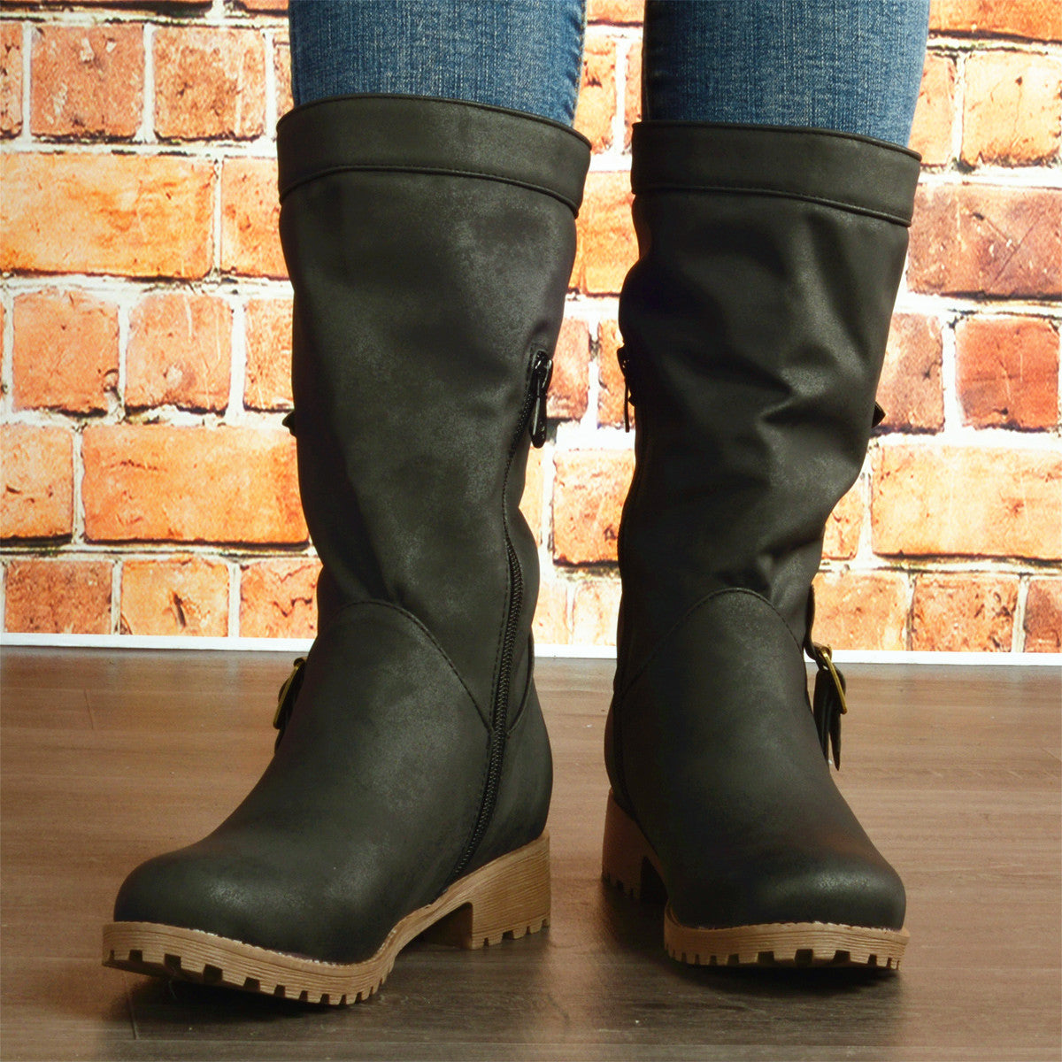 Women's Low-Heeled Retro Round-Toe Mid Boots