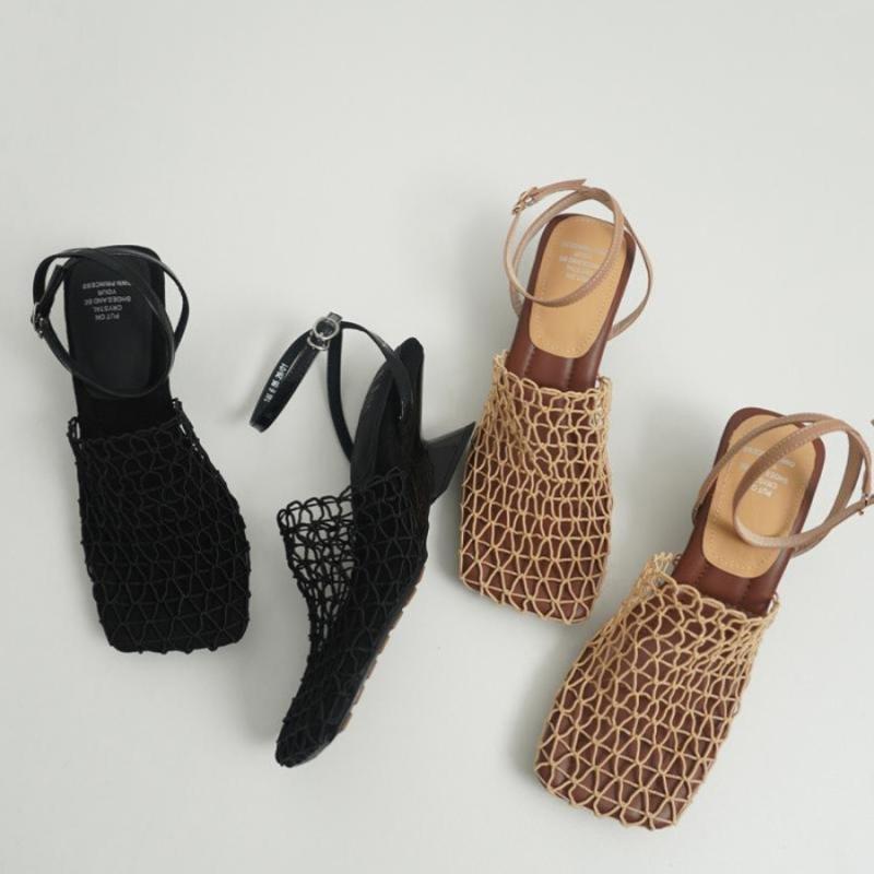 Vintage Weave Square-Toe Chunky Sandals