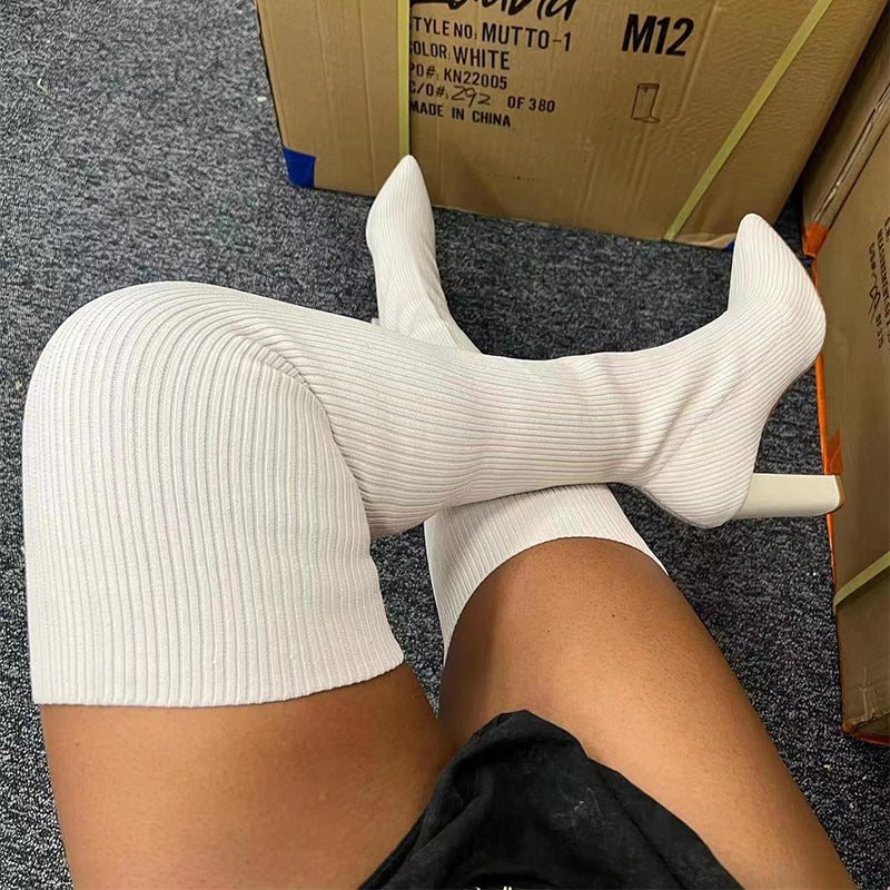 Women's Over-the-Knee Pointed-Toe High-Heel Knit Boots