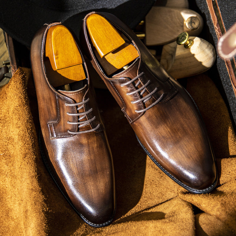 Men's Hand-Rubbed Lace-Up Leather Shoes