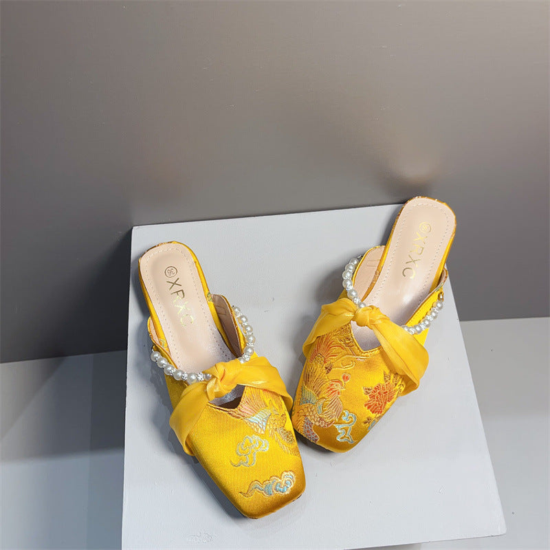 Women's Embroidered Square-toe Flat Dress Shoes