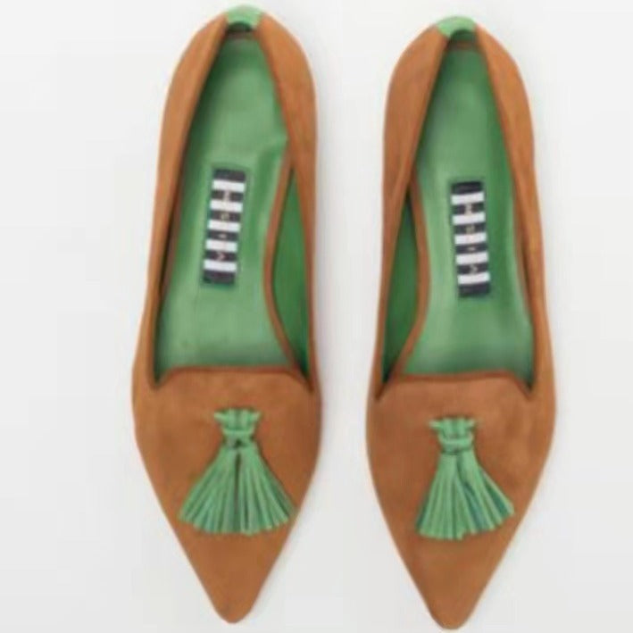Women's Pointed-Toe Colorblock Tassel Flats