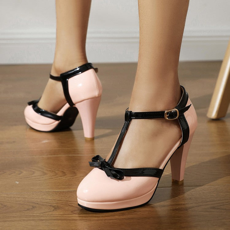 Patent Leather Trim Bow High Heels