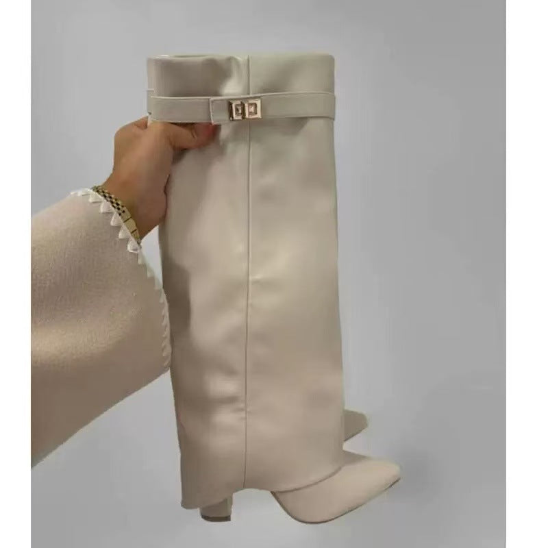 Women's Pointed-Toe Mid-Calf Buckle Boots
