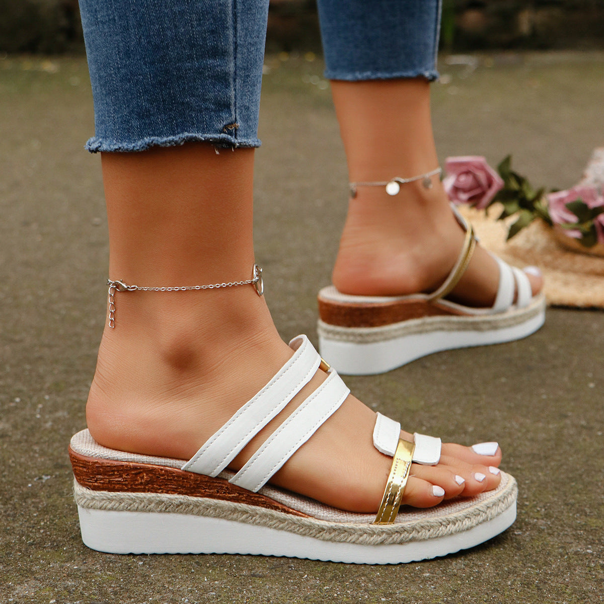 Women's Colorblock-Strap Wedge Sandals