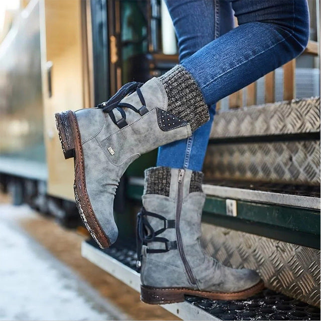 Women's Mid-Calf Knit Cuff Snow Boots
