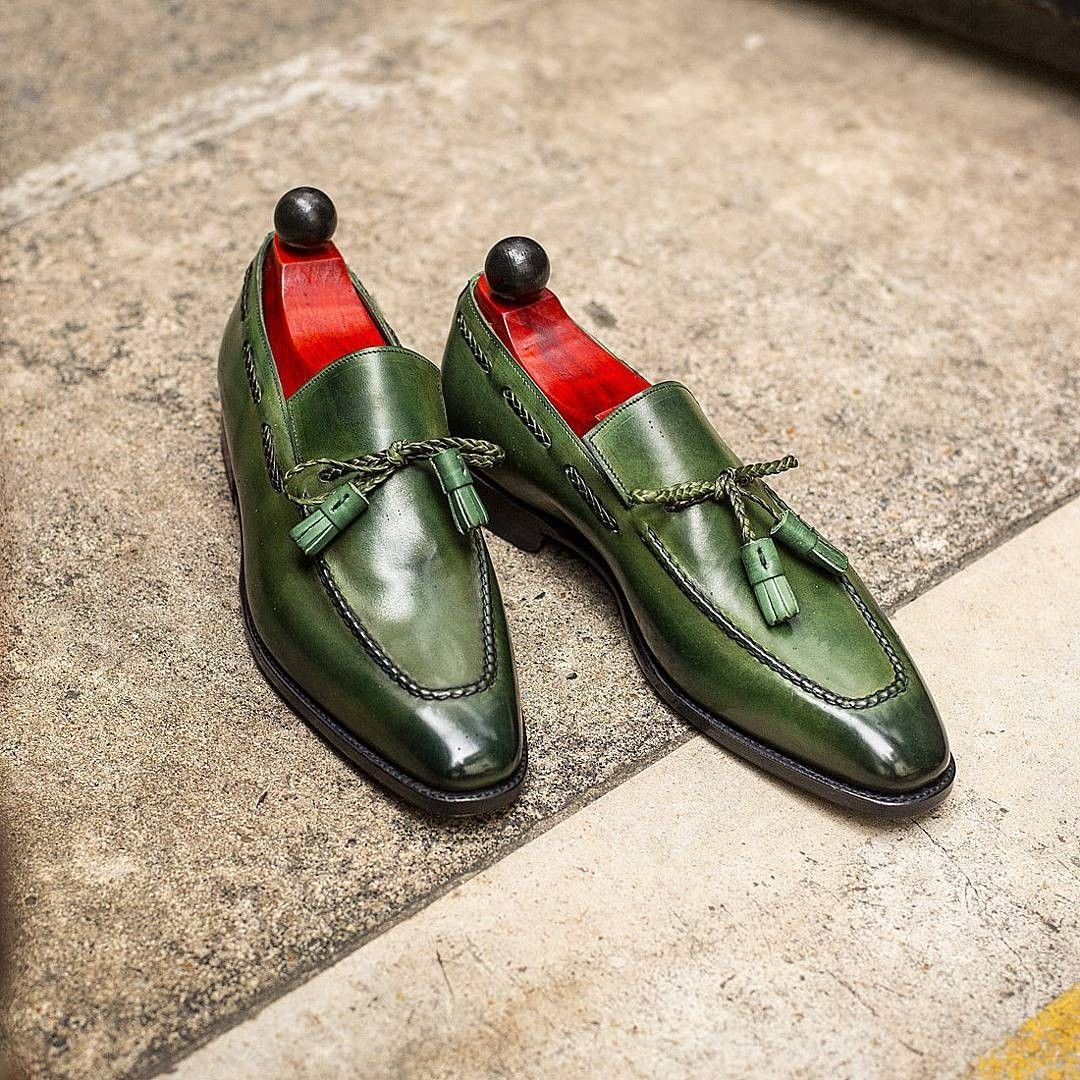 Men's British-style Round-toe PU Green Tassel Ankle Boots