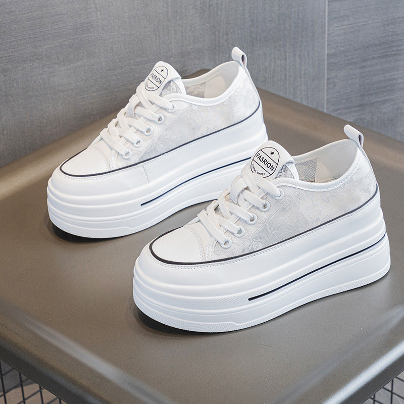 Women's Breathable Leather Platform Sneakers