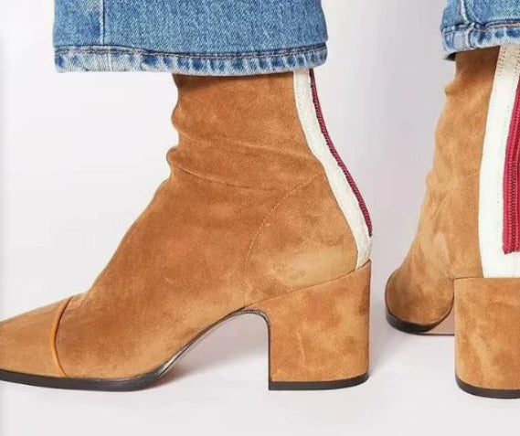 Women's High-Heel Suede Square-Toe Boots