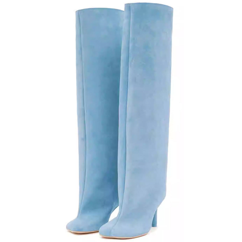 Simple Stitching Square Head High-Heel Boots