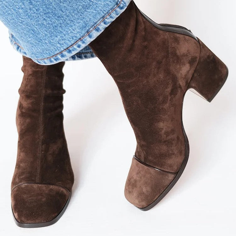 Women's High-Heel Suede Square-Toe Boots