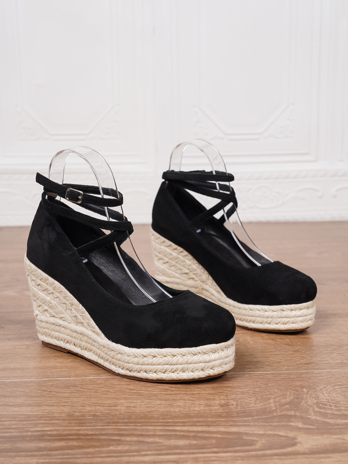 Women's Ankle Strap Woven Wedge Platform Shoes