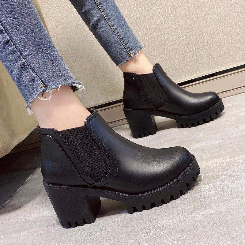 Chunky-Heeled Black Ankle Boots