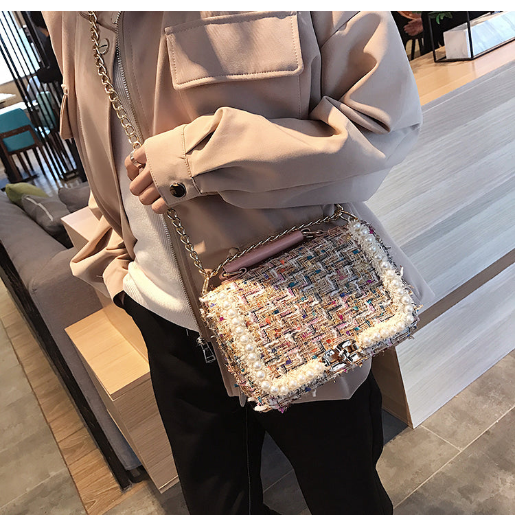 Women's Chain Bag Pearl Fashion Small Square Bag Bag