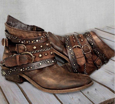European And American Short Boots Rivets Plus Size