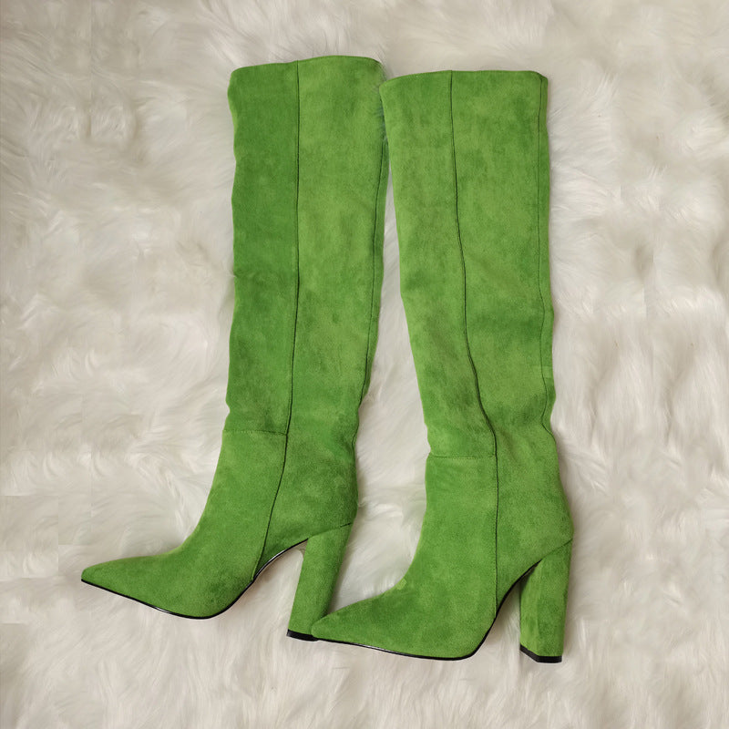 Women's Matte Over The Knee Thick Heel Pleated Boots
